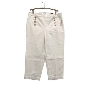 Talbots White Sailor Jean High Waist Straight Leg Crop Gold Button Pants 16W NEW